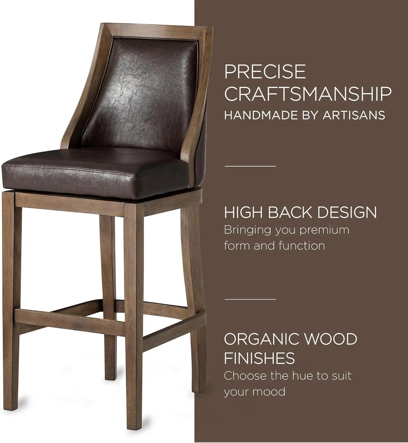 Vienna 31 Inch Tall Bar Height Rotating High Back Barstool In Walnut Finish With Marksman Vegan Leather Seat