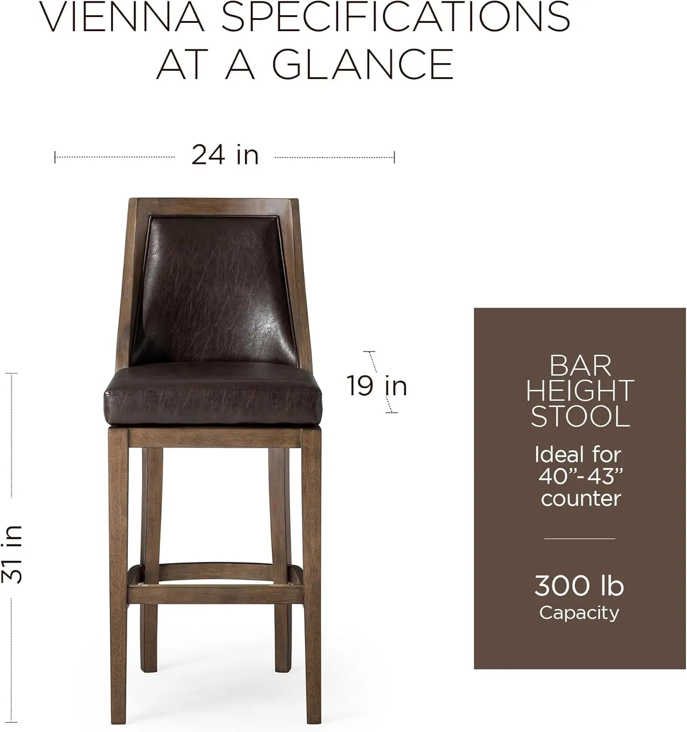 Vienna 31 Inch Tall Bar Height Rotating High Back Barstool In Walnut Finish With Marksman Vegan Leather Seat