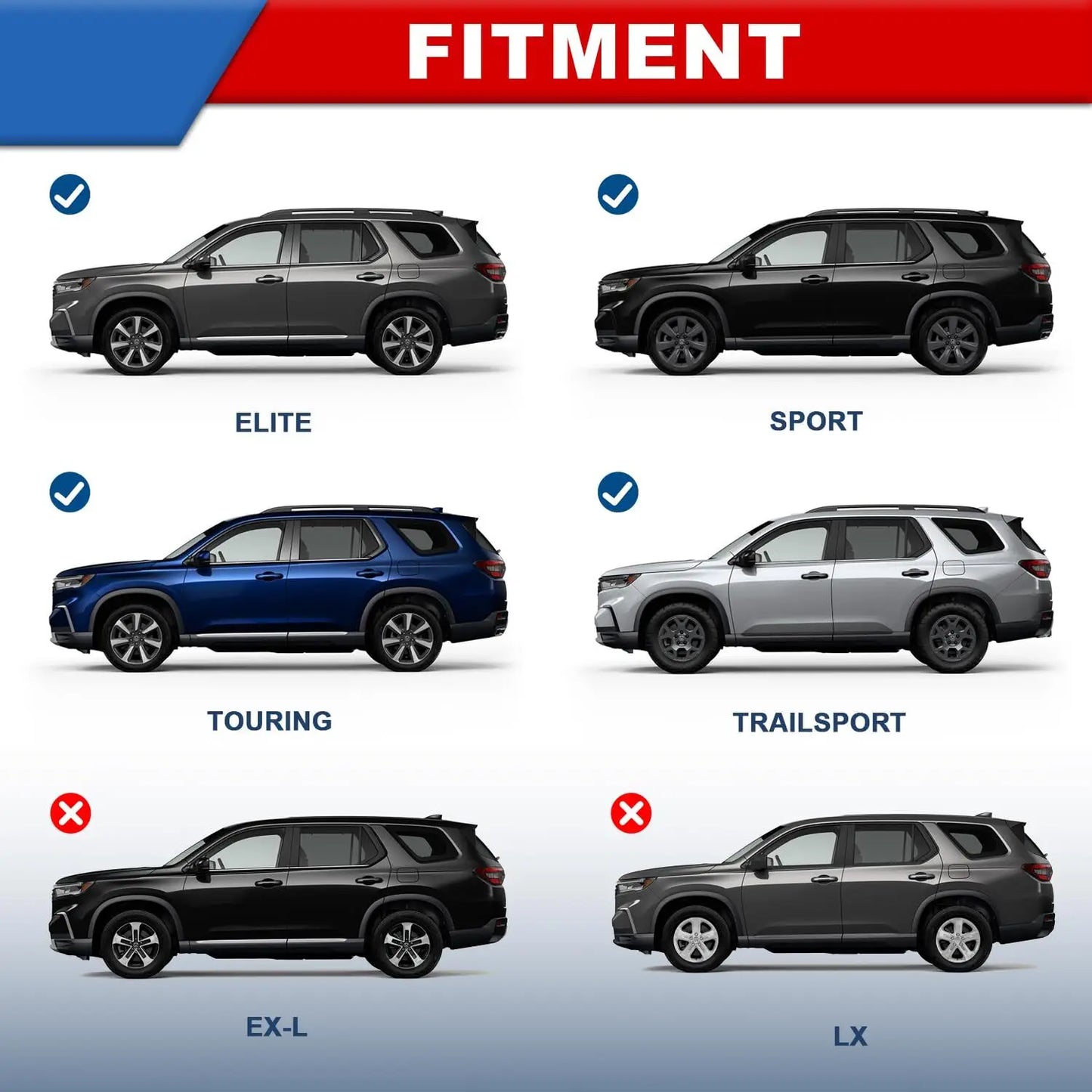 220LBS Roof Rack Cross Bars fit for 2023-2025 Honda Pilot Black Luggage Carrier