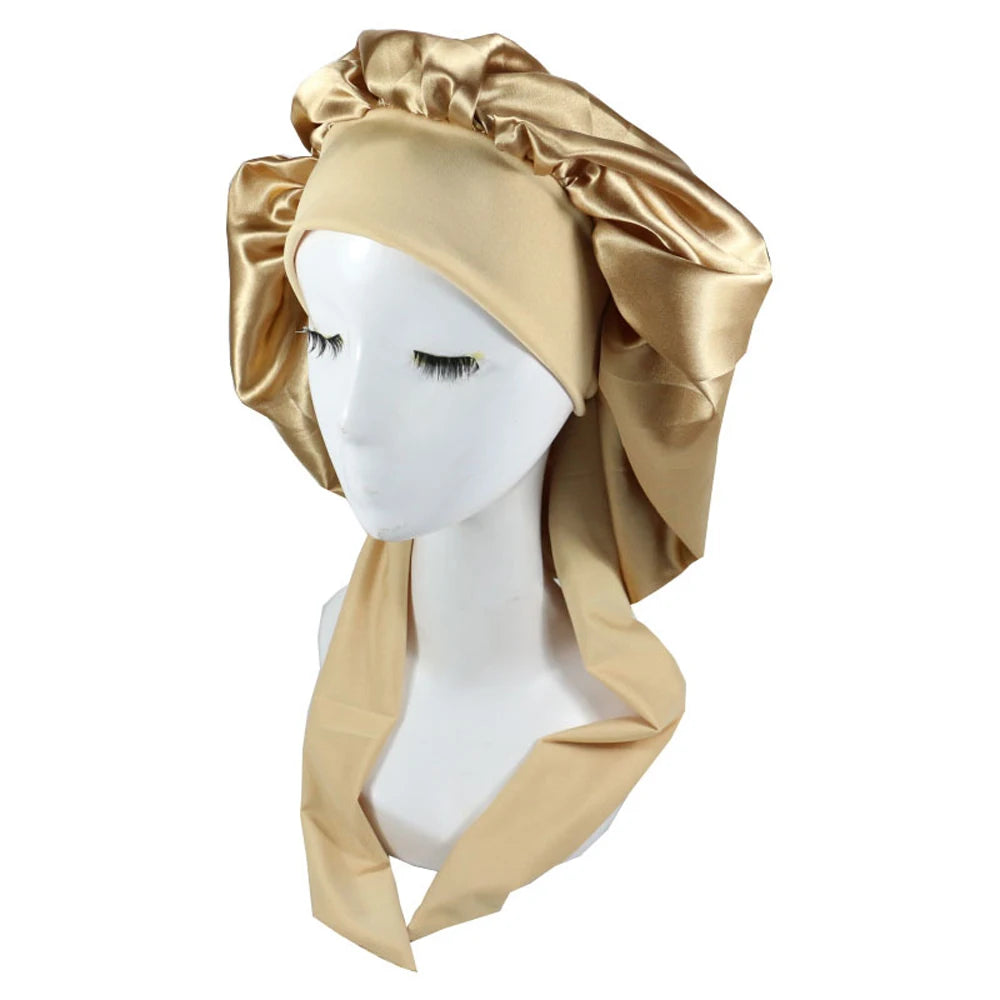 New Satin Hair Cap For Sleeping Invisible Flat Imitation Silk Round Haircare Women Headwear Ceremony Adjusting Button Night Hat