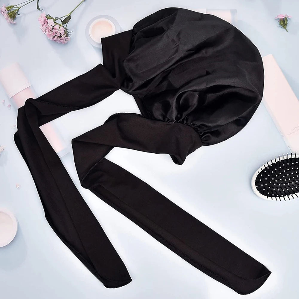 New Satin Hair Cap For Sleeping Invisible Flat Imitation Silk Round Haircare Women Headwear Ceremony Adjusting Button Night Hat