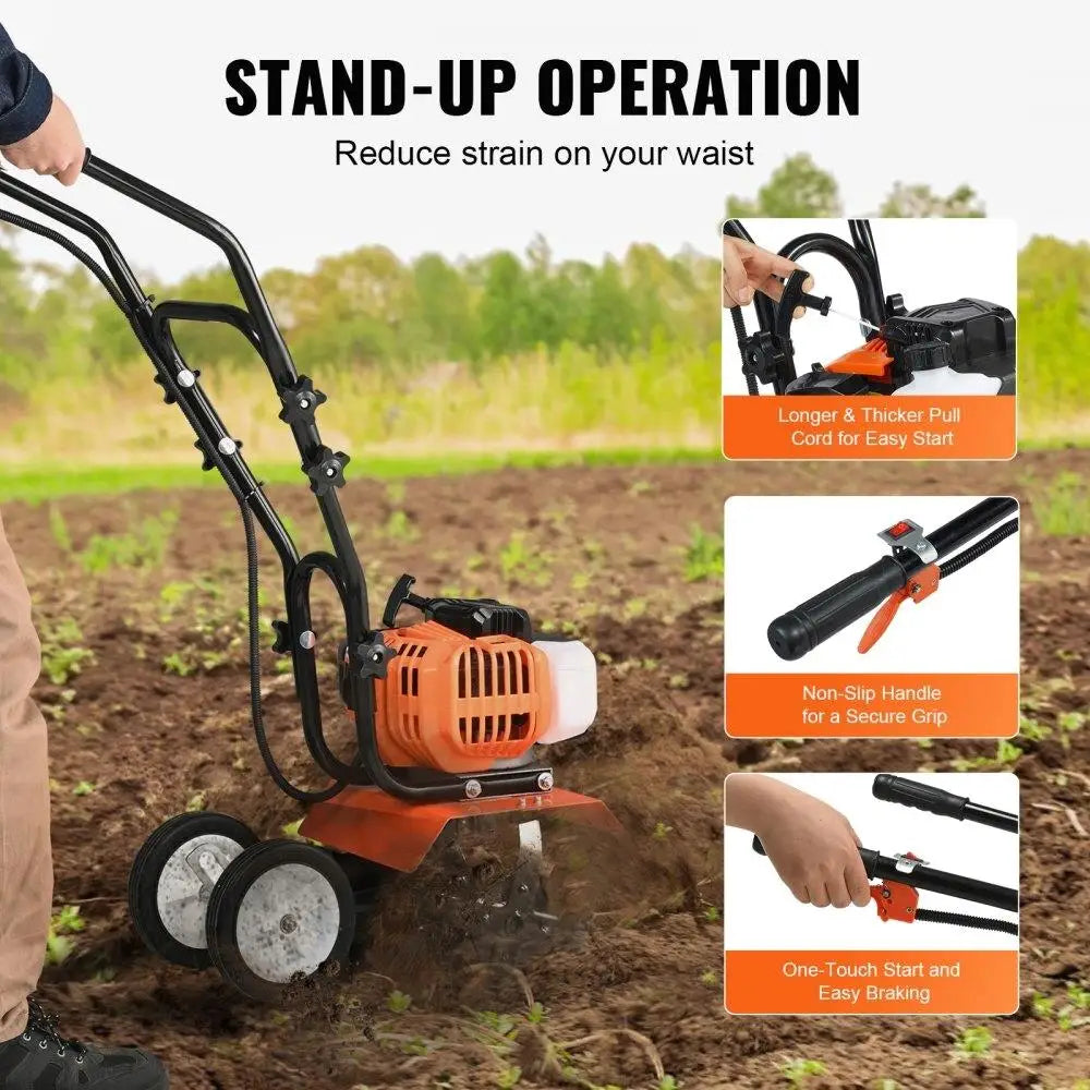 Power 2-Stroke Adjustable Tines Tiller Cultivator for Garden for lawn Field Cultivation