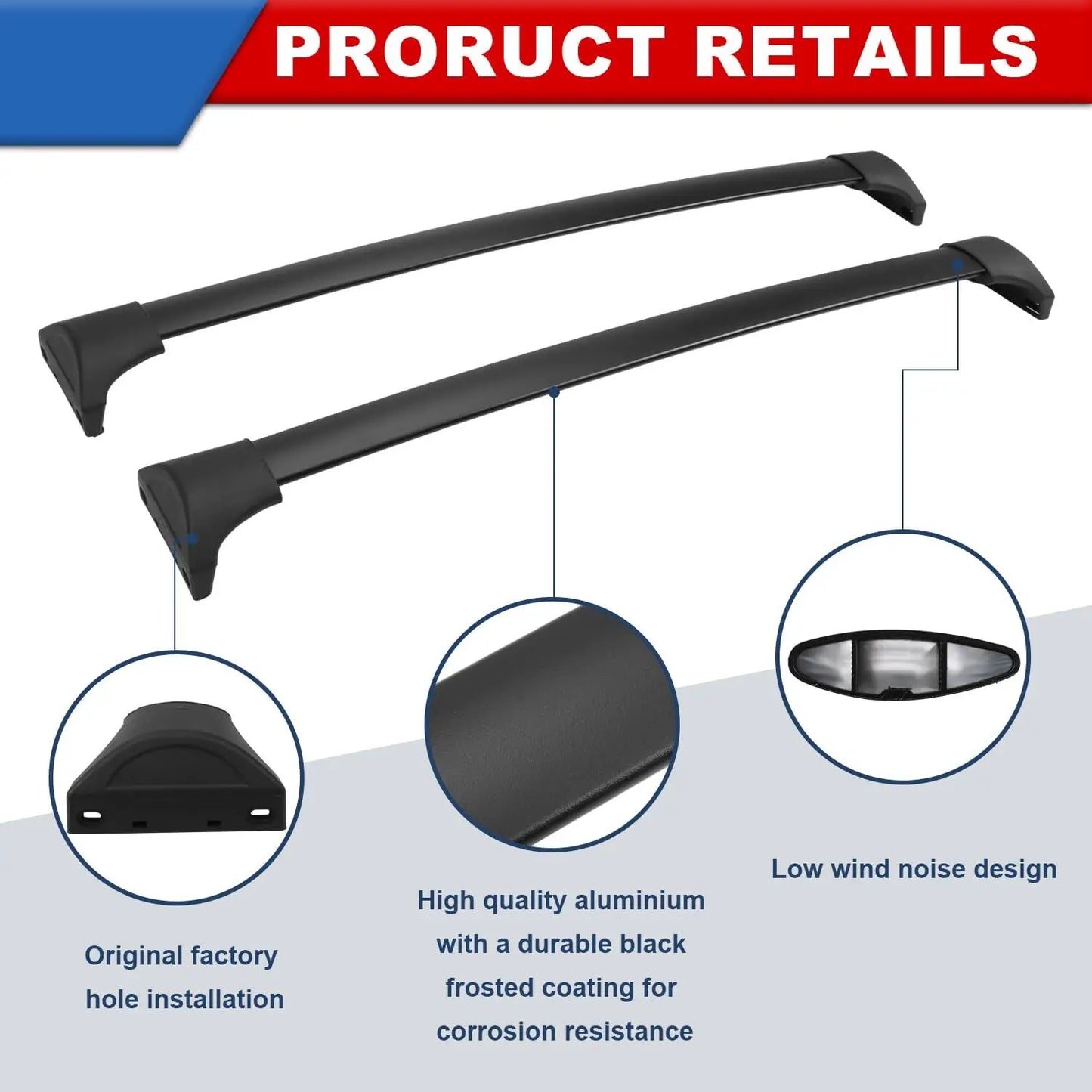 220LBS Roof Rack Cross Bars fit for 2023-2025 Honda Pilot Black Luggage Carrier