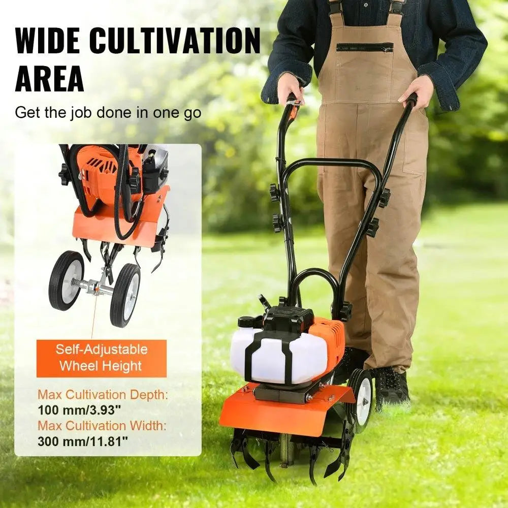 Power 2-Stroke Adjustable Tines Tiller Cultivator for Garden for lawn Field Cultivation