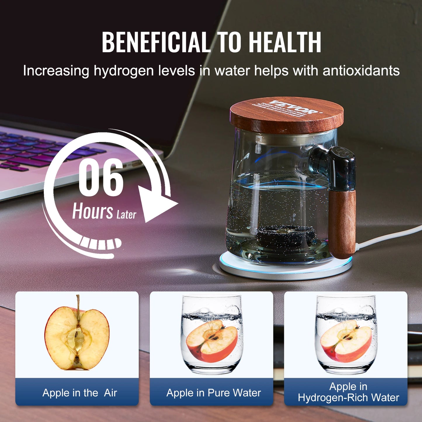 VEVOR Hydrogen Water Cup 400 ml Hydrogen Generator, SPE Technology Portable Hydrogen Water Ionizer Machine with Wireless Chargin