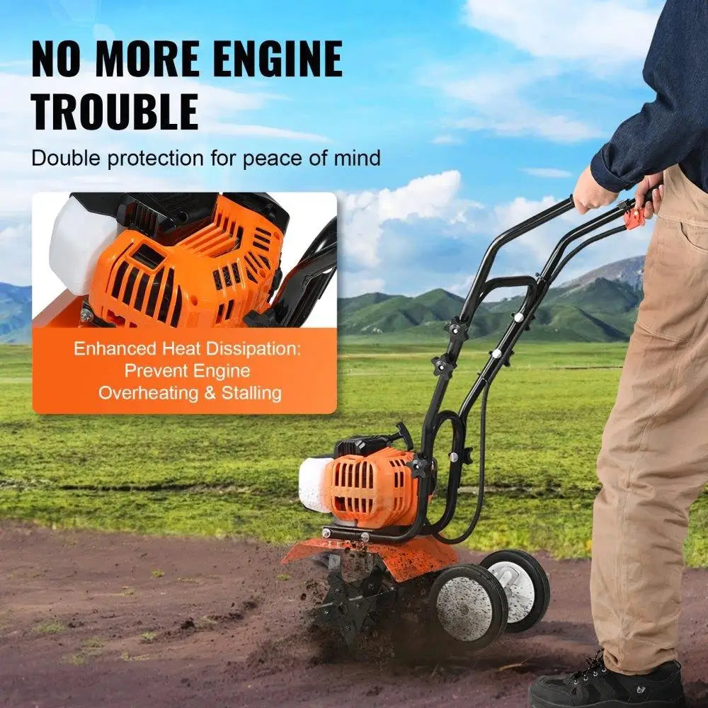 Power 2-Stroke Adjustable Tines Tiller Cultivator for Garden for lawn Field Cultivation