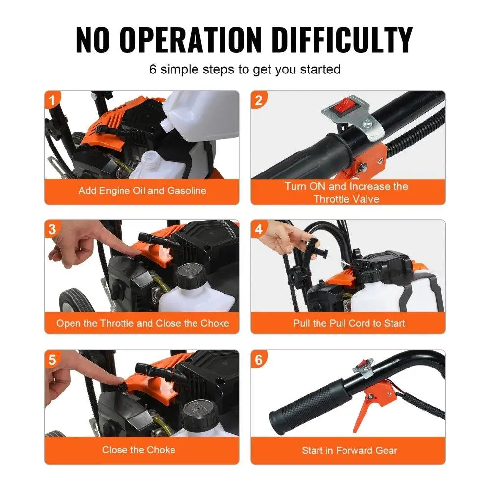 Power 2-Stroke Adjustable Tines Tiller Cultivator for Garden for lawn Field Cultivation
