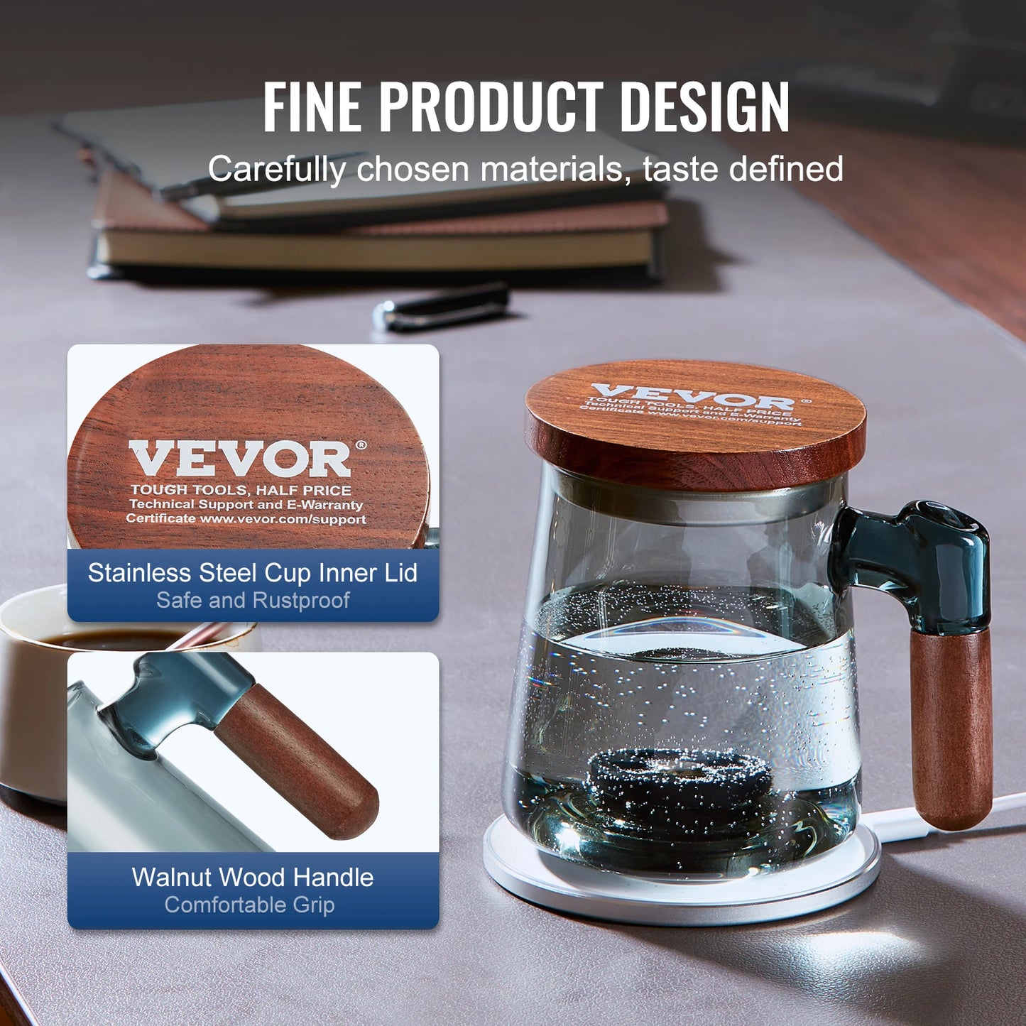 VEVOR Hydrogen Water Cup 400 ml Hydrogen Generator, SPE Technology Portable Hydrogen Water Ionizer Machine with Wireless Chargin