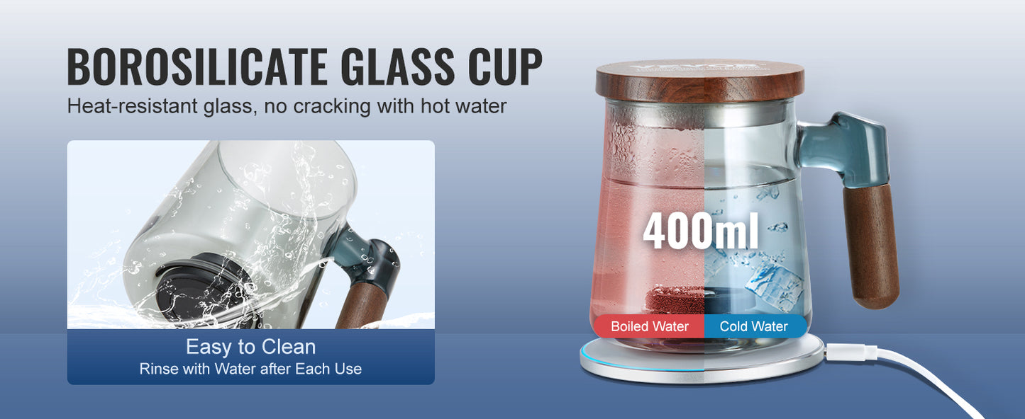 VEVOR Hydrogen Water Cup 400 ml Hydrogen Generator, SPE Technology Portable Hydrogen Water Ionizer Machine with Wireless Chargin