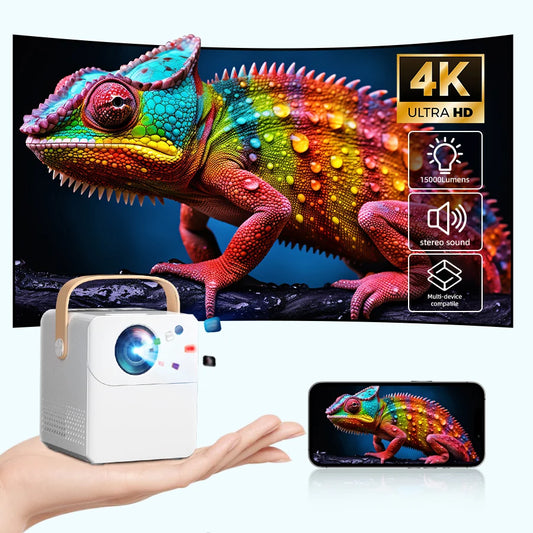 4K HD Home Projector Supports 5G WiFi Connects to Mobile Phones and Computers,Built-in Android System suitable for home/outdoor