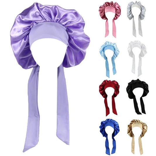 New Satin Hair Cap For Sleeping Invisible Flat Imitation Silk Round Haircare Women Headwear Ceremony Adjusting Button Night Hat