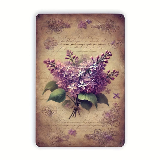 Vintage Lilac Bouquet Metal Sign | 8x12 Inch Iron Wall Art for Home, Office, Cafe, Restaurant, Indoor/Outdoor Decor