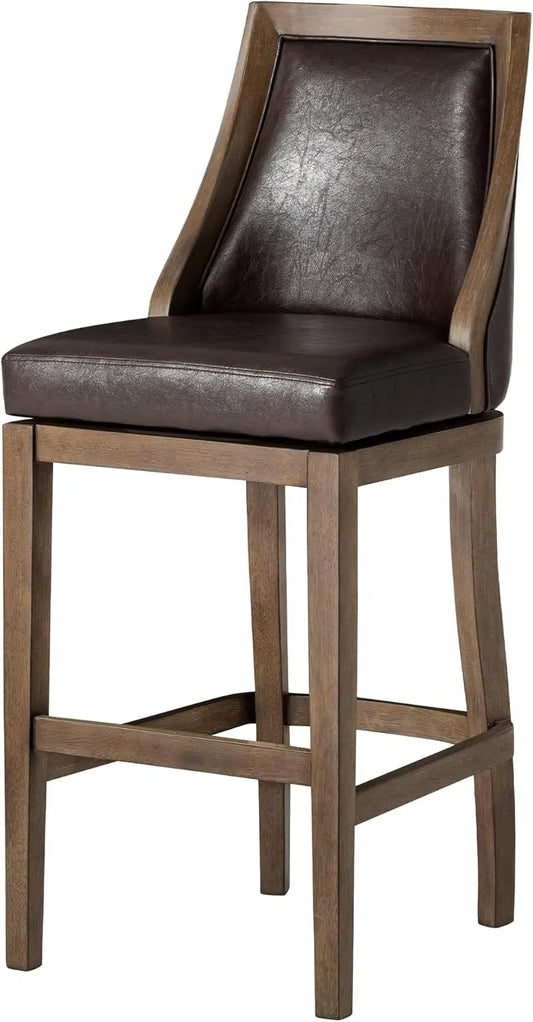 Vienna 31 Inch Tall Bar Height Rotating High Back Barstool In Walnut Finish With Marksman  Vegan Leather Seat