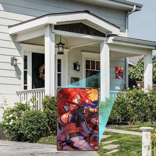Vintage Samurai Metal Tin Sign - 7.87x11.81inch Red-Haired Warrior Art for Action-Themed Home Decor
