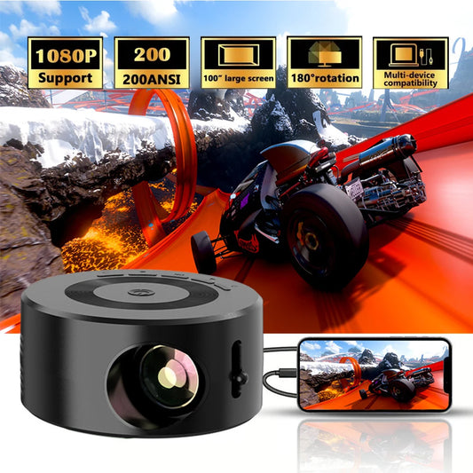 Mini Home Theater Projector, 180°Flexible Projection Angle 1080P Native USB Supports Smartphone Screen Sharing Suitable for Home