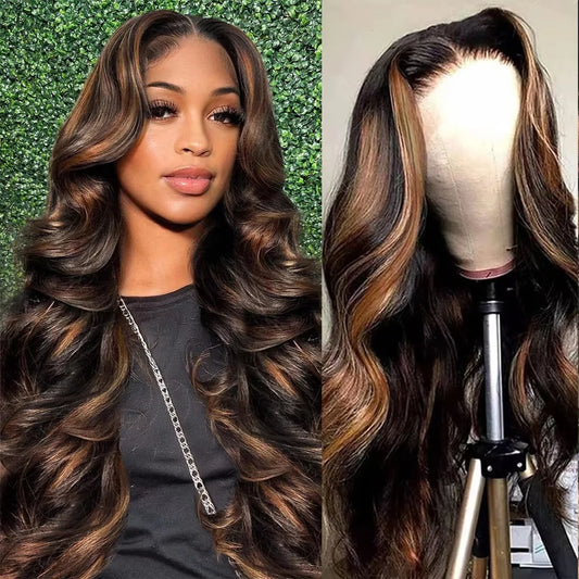 Ombre Highlight 13X6 HD 250% 1B/30 Black Brown 30 32 Inch Body Wave Lace Front Human Hair Wigs Transparent 13x4 Lace Frontal Wig